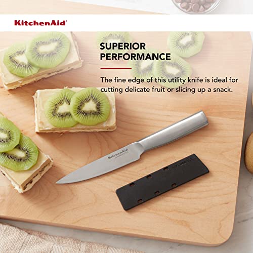 KitchenAid Gourmet Forged Stainless Steel Fine-Edge Utility Knife with Custom-Fit Blade Cover, 4.5-inch, Sharp Kitchen Knife, Japanese Steel Blade, Brushed Stainless Steel Handle - style: 4.5-Inch Fine-Edge Utilty Knife