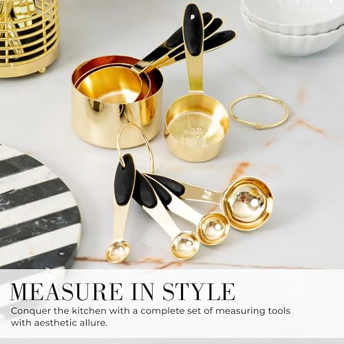 Styled Settings Black and Gold Measuring Cups and Spoons Set - 8PC Stainless Steel Measuring Spoons and Cups Set for Precise Baking & Cooking - Stylish Black and Gold Kitchen Accessories - color: Black