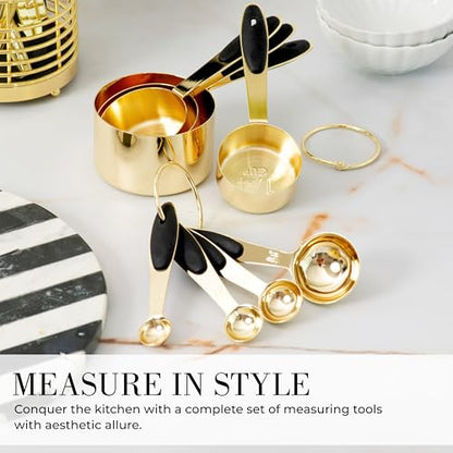 Styled Settings Black and Gold Measuring Cups and Spoons Set - 8PC Stainless Steel Measuring Spoons and Cups Set for Precise Baking & Cooking - Stylish Black and Gold Kitchen Accessories - color: Black