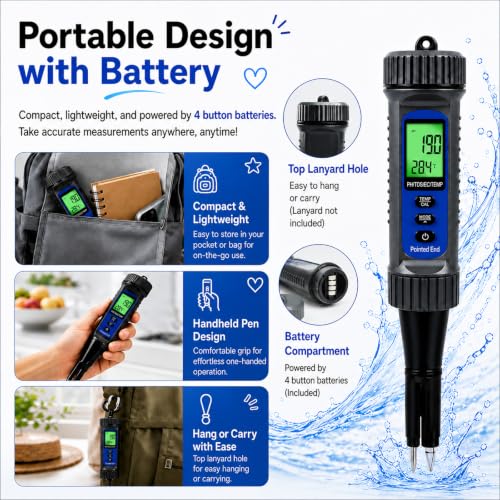 4-in-1 Digital pH Meter for Food – Professional pH/EC/TDS/Temp Tester with Probe for Sourdough, Cheese, Meat & Liquid – High Precision, ATC & Backlit LCD