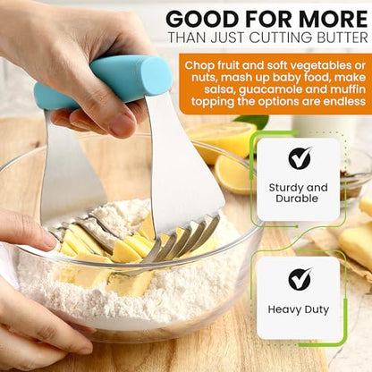Spring Chef XL Dough Blender Tool For Baking, Heavy Duty Pastry Blender, Stainless Steel Pastry Cutter with Durable Blades, Dough Mixer, Butter Cutter for Easy Mixing, Dishwasher Safe - Aqua Sky | Heavy Duty Dough Mixer with Stainless Steel Blades, Butter
