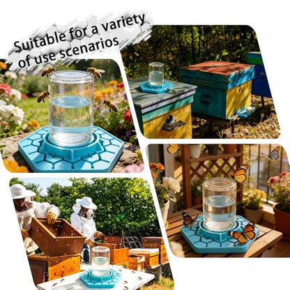 2Pcs Bee Watering Station for Mason Jar, Silicone Bee Feeder for Outside Garden, Anti-Drowning Hive Feeder Compatible with Regular & Wide Mouth Canning Jars, Beekeeping Supplies for Backyard