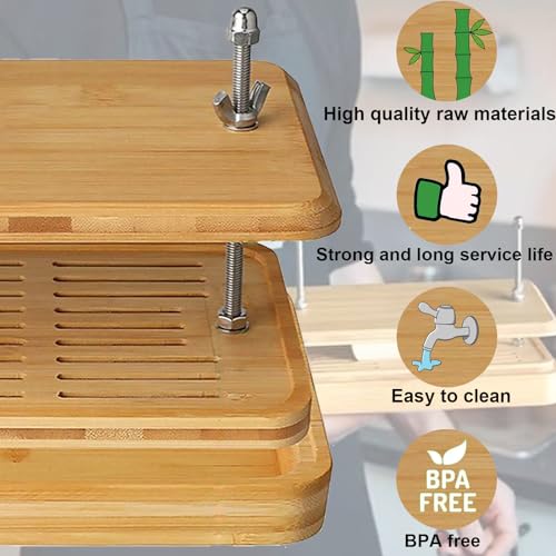 Tofu Press,Large Bamboo Tofu Press with Tofu Strainer,Drip Tray and Cheesecloth, BPA Free,Easy to Clean,Easily Remove Water from Silken/Firm/Extra Firm Tofu,Great Gift for Tofu Lover