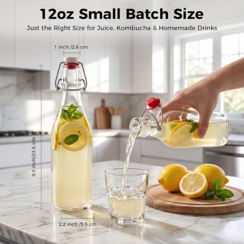 Ruckae Square Swing Top Glass Bottles with Lids Kombucha Coquito Flip Top Glass Bottle for Syrup Vanilla Extract Brew Beer Kefir Air Tight Bottles for Gift (12 oz 10 pack) - size: 12 oz 10 pack