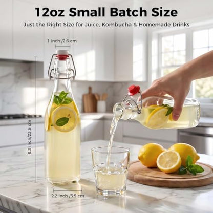 Ruckae Square Swing Top Glass Bottles with Lids Kombucha Coquito Flip Top Glass Bottle for Syrup Vanilla Extract Brew Beer Kefir Air Tight Bottles for Gift (12 oz 10 pack) - size: 12 oz 10 pack