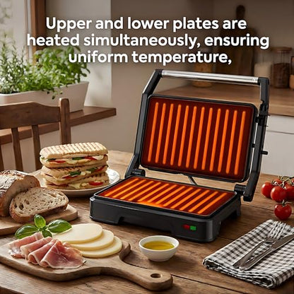 KEINVE Panini Press Grill & Sandwich Maker - 2-Slice, 180° Adjustable Hinge, 900Watt Electric Grill Non-Stick Cast Aluminum Plates for Panini, Steak, Bread & More, Easy to Clean, Perfect for Kitchen - size: 2 Slice