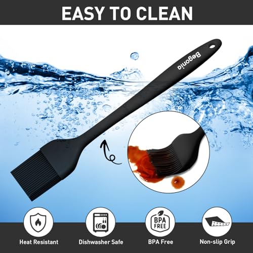 Pastry Brush-Begonia Silicone Basting Brush for Cooking,2pcs 10+8 in Heat Resistant Food Brushes for Baking, Grilling, Cooking and Spreading Oil (Black) - color: Black
