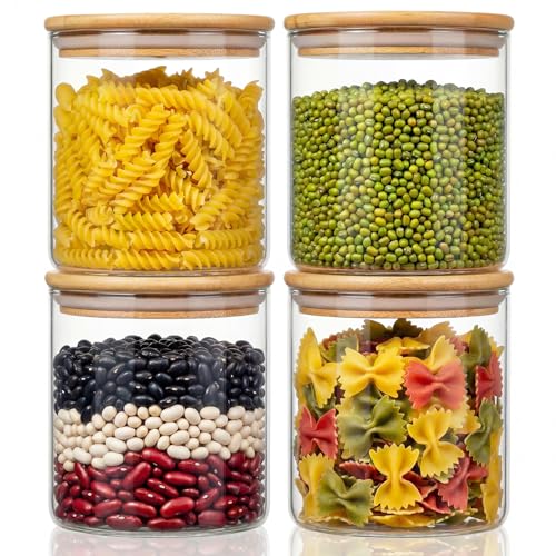 HomArtist 21oz - 4 Pack Glass Jars with Bamboo Lids, Glass Food Storage Containers with Airtight Lids, Air Tight Pantry Storage Containers for Coffee, Sugar, Spice, Meal Prep Jars for Salad & Fruit - color: 21oz 4 Pack