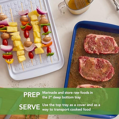 Tovolo Steak Marinating Container Large Grill Marinade and Prep Tray Set for Meat Veggies Burgers, Dishwasher Safe BBQ Marinating Tray with Cover for Thawing Prepping or Serving 17x10.5 in