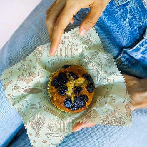 Reusable Beeswax Wrap, Bakery and Coffee Wraps, 9 Pack Eco-Friendly Food Preservation, Organic, Sustainable, Zero Waste, Plastic-Free Covers for Sandwich, Bread, Bowl, 1XL, 3M, 5S - color: Brown Bakery