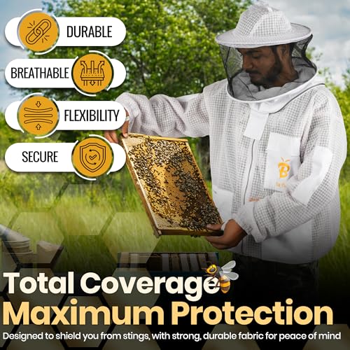 3 Layer Beekeeping Ventilated Jacket with Two Veils Jacket with Round Veil and Fencing Veil. - size: Small