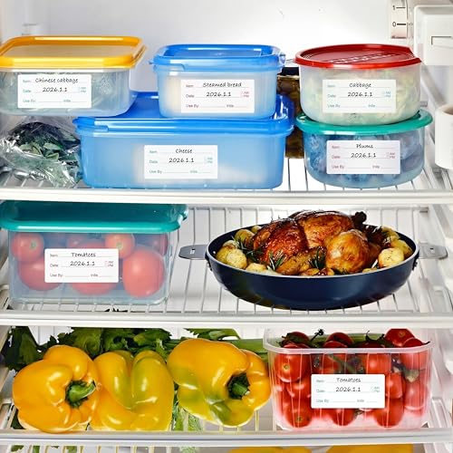Outus 1000 Pcs Dissolvable Food Labels for Container Removable Canning Labels Food Storage Stickers for Home Restaurant Canning Container Rotation, Red and Blue, 500 Labels Per Roll