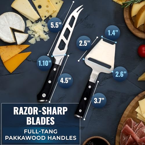 Cutluxe 2-PCS Cheese Knife Set – 5″ Stainless Steel Knife & 3.5″ Slicer for Soft & Hard Cheeses - Sharp Blades, Pronged & Non-Stick, Pakkawood Handles - Cheese Knives For Charcuterie Board - size: Cheese Knife Set