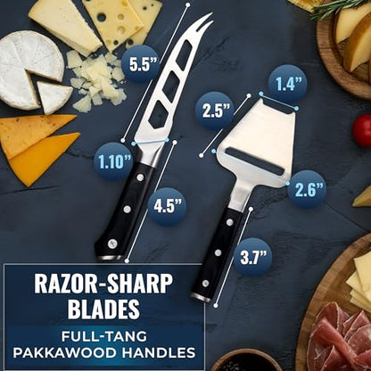 Cutluxe 2-PCS Cheese Knife Set – 5″ Stainless Steel Knife & 3.5″ Slicer for Soft & Hard Cheeses - Sharp Blades, Pronged & Non-Stick, Pakkawood Handles - Cheese Knives For Charcuterie Board - size: Cheese Knife Set