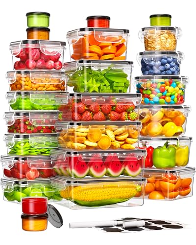 50 Piece Food Storage Containers with Lids(25 Containers & 25 Lids), BPA-Free Plastic Food Containers for Kitchen Storage and Organization, Leak Proof Meal Prep Container, Includes Labels & Pen - color: 50 Piece
