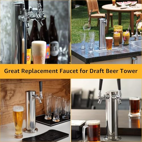 All Stainless Steel Draft Beer Shank Faucet Beer Tower Faucet Kit, 1/4” Beer Barb Fitting Self-closing Beer Tap Kegerator Tower Replacement Kit for 3/16” Beer Line Tubing with Hose Clamp Wrench - size: Faucet Kit (All Stainless Steel)