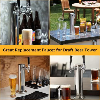 All Stainless Steel Draft Beer Shank Faucet Beer Tower Faucet Kit, 1/4” Beer Barb Fitting Self-closing Beer Tap Kegerator Tower Replacement Kit for 3/16” Beer Line Tubing with Hose Clamp Wrench - size: Faucet Kit (All Stainless Steel)