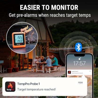 TempPro Wireless Meat Thermometer Digital for Grilling and Smoking, 2 Probes Bluetooth Meat Thermometer for Cooking, Rechargeable Smoker Accessories for BBQ Oven (Previously ThermoPro) - style: 2 Probes