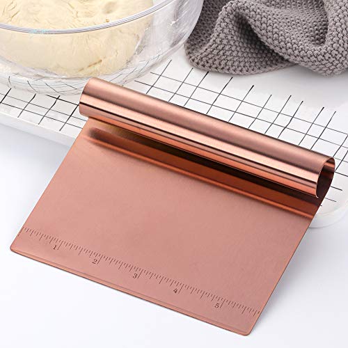 Stainless Steel Multifunctional Flour Scraper Mirror Polished Cake & Pizza Cutter Dough & Pastry Cutter Baking Scale Scraper & Butter Knife With Scale Pastry Bread Separator Rose Gold - color: Rose Gold