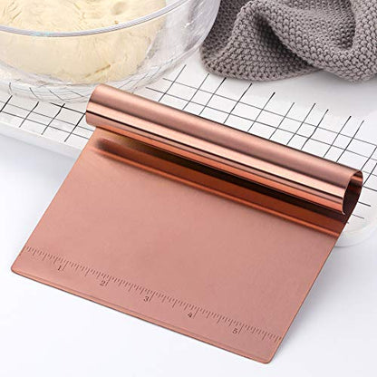 Stainless Steel Multifunctional Flour Scraper Mirror Polished Cake & Pizza Cutter Dough & Pastry Cutter Baking Scale Scraper & Butter Knife With Scale Pastry Bread Separator Rose Gold - color: Rose Gold