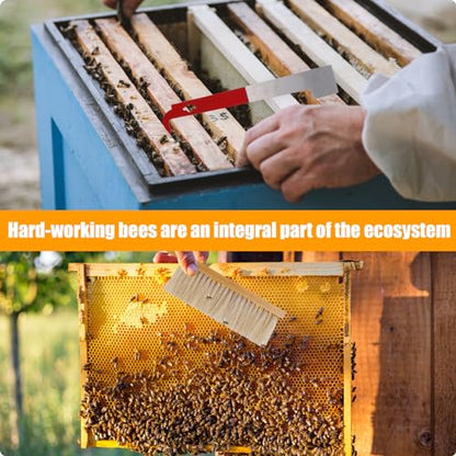 PEUTIER 2pcs Bee Hive Brush and Bee Hive Scraper Set, Metal J Hook Bee Hive Tool Hive Frame Lifter Gripper Bee Brush with Wooden Handle Beekeeping Supplies Equipment for Bee Keepers