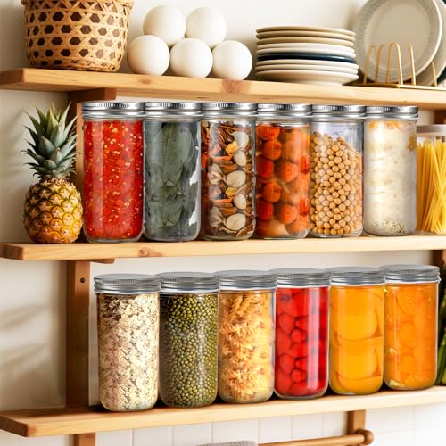 32oz Wide Mouth Mason Jars 2-Pack with Airtight Lids, Glass Canning Jars for Meal Prep, Overnight Oats, Jam & Food Storage, BPA-Free Clear Glass Jars for Canning, Fermenting & DIY Crafts