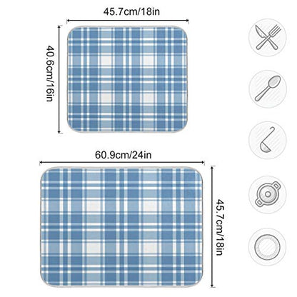 Microfiber Dish Drying Mat, Buffalo Check Plaid Absorbent Dish Drying Rack Pads Kitchen Counter Mat 18Inch X 24Inch Blue White Tartan Pattern Checkered Heat Resistant Sink Mat Dish Draining Mat - color: Plaid, size: 18x24in