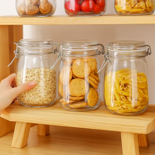 4PCS Glass Jars with Airtight Lid, 34 OZ Mason Jars Wide Mouth, Glass Pickling Jars for Canning & Fermenting, Mason Storage Container for Coffee, Flour, Sugar, Pasta - color: 32OZ-4PCS Round