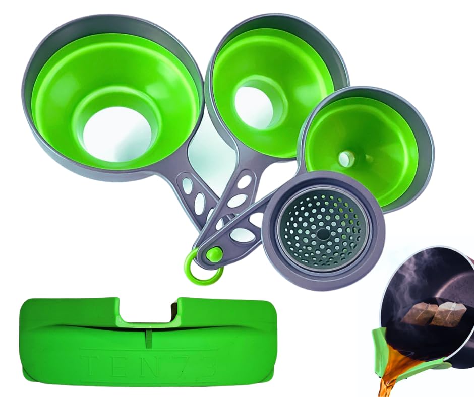 Collapsible Funnel Set of 3 | Silicone Pot Edge Soup Pour Spout | Food Grade Silicone Canning Funnels for Kitchen Use – Wide & Regular Mouth Mason Jars, |Canning, Easy Liquid Transfer