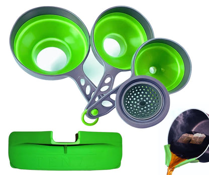 Collapsible Funnel Set of 3 | Silicone Pot Edge Soup Pour Spout | Food Grade Silicone Canning Funnels for Kitchen Use – Wide & Regular Mouth Mason Jars, |Canning, Easy Liquid Transfer