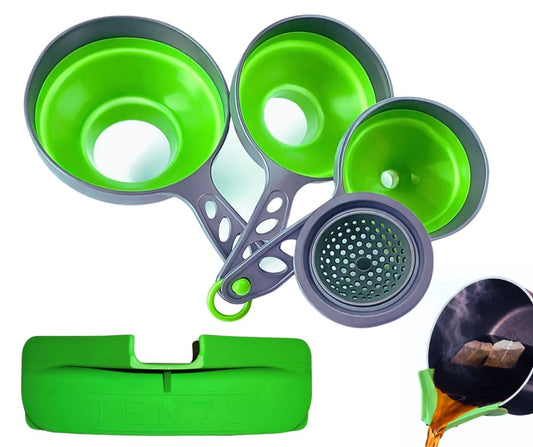 Collapsible Funnel Set of 3 | Silicone Pot Edge Soup Pour Spout | Food Grade Silicone Canning Funnels for Kitchen Use – Wide & Regular Mouth Mason Jars, |Canning, Easy Liquid Transfer