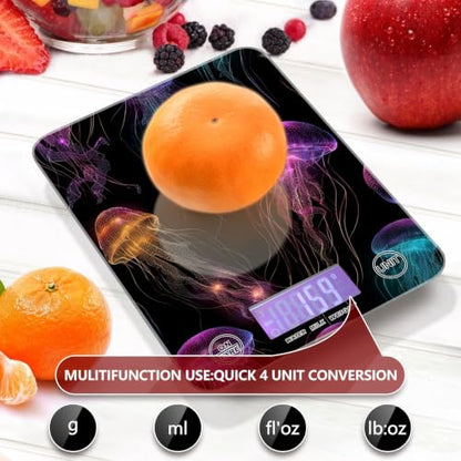 Food Scale Kitchen Digital Scale Food Ounces and Grams Dieting Baking Cooking Waterproof Glass Panels LCD Display,4 Units Scale Tare Function Jellyfish Black - color: Jellyfish 16