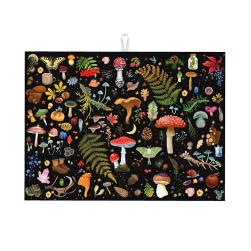 Mushroom Dish Drying Mat Witchy Home Decor For Kitchen Microfiber Absorbent Reversible Dish Pad Draining Mats For Countertop Coffee Mats 18x24 Inch - color: Mushroom1