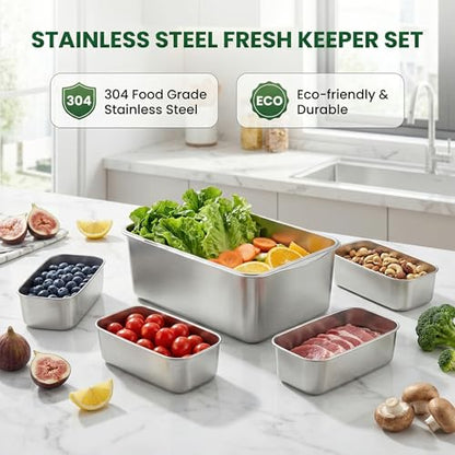 Extra Large 304 Stainless Steel Food Storage with 6 Divided Compartments & Individual Lids–240oz Meal Prep Container for Roasting Turkey, Bread, Fruits–Oven Safe, BPA Free, Dishwasher Safe - size: 7000ml + 6 Small Containers Set