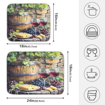 Red Wine Bottles Grapes Cheese Rustic Dish Drying Mats for Kitchen Counter Absorbent Microfiber Dish Drying Matt 16 x 18 Inch Draining Reusable Rack Pad - size: 16x18in