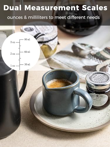 Espresso Cup 3 Oz, Ceramic Espresso Measuring Cup Expresso Shot Cup with Handle, Espresso Accessories, Double Spouts Expresso Cup, Dual Measurement Scales, Dark Blue - color: C-Dark Blue