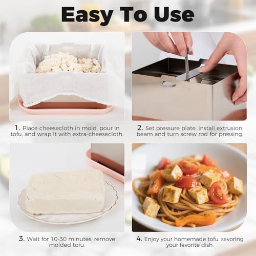 Tofu Press, Tofu Press Stainless Steel with Cheese Cloth and Drip Tray for Homemade Firm Tofu, Paneer Maker & Cheese Press - Efficient Water Removal, Dishwasher Safe - color: L, with Plastic Tray