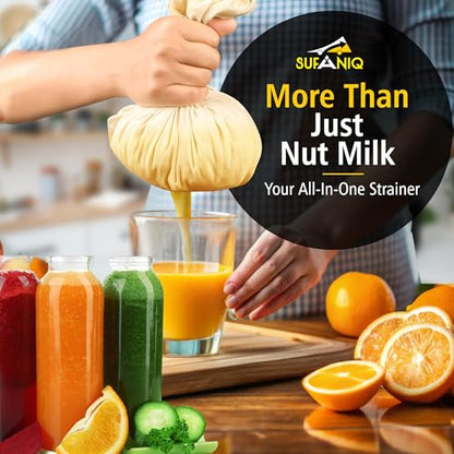 SUFANIQ Nut Milk Bag - 4 Bags (12 x 12 Inch) 100% Unbleached Cotton Cheese Cloth Bag for Straining, Premium Nut Milk Bag Reusable, Nut Bag Strainer for Almond, Soy, Oat Milk, Juices, Cheese Making - size: 12x12 / 4 pieces