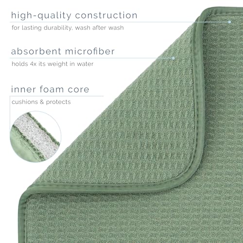 S&T INC. Dish Drying Mat, 16" x 18", Large, Sage Green | Absorbent Microfiber, Kitchen Counter Mat for Dishes, Utensils, Pots and Pans, Machine Washable - size: 16" x 18"