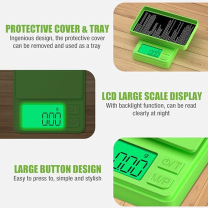 Digital Pocket Grams Scale, Diyife 1000g/0.01g High Precision, 7 Units Conversion Mini Scale with LCD Display, Tare Function for Food, Jewelry, Powder, Green - color: Green