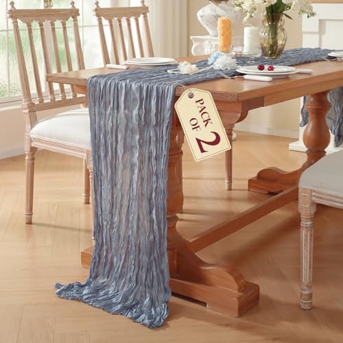 2 Pack Cheesecloth Table Runner, Fall Table Runner 120 Inch – Dusty Blue Cheesecloth Gauze – 10FT Cheese Cloth Runner for Wedding, Party, Baby Shower, Home Decorations - color: Dusty Blue, size: 10ft x 2pcs