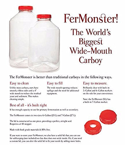 6 Gallon FerMonster Wide Mouth Fermenter With Econolock And #10 Drilled Stopper