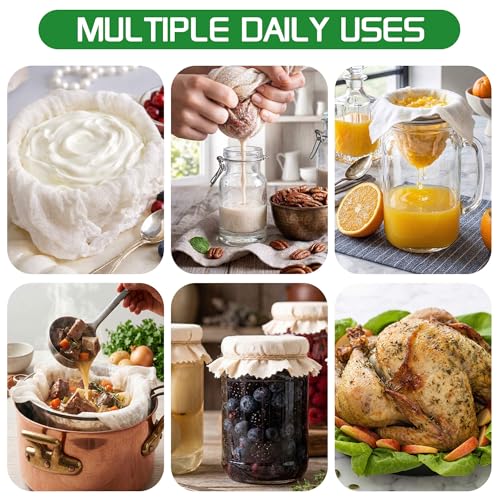 10 Pcs Cheese Cloths, 20x20 Inch Grade 100 Hemmed CheeseCloth for Cooking, Reusable Unbleached Cotton Strainer for Juicing, Baking, Cheese and Yogurt Making