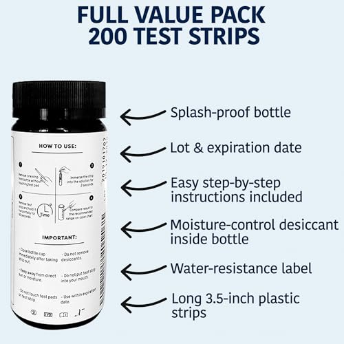 200 Chlorine Test Strips for Food Service 0-500 ppm (Value Pack) - Bleach Sanitizer Test Strips Food Service - Sanitizer Testing Strip - Chlorine Tester - Restaurant Supplies (Pack of 2) - size: 200 Strips (Pack of 2)