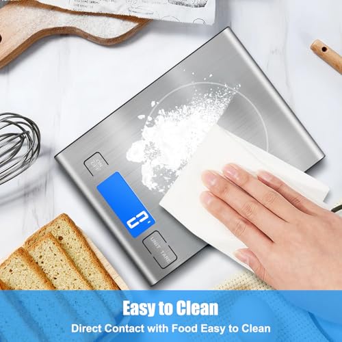 33lb Rechargeable Food Scale, Diyife 304 Stainless Steel Digital Kitchen Scale, 7.5 * 5.5 in Weight Grams and Ounces for Baking, Cooking, 5 Units with Tare Function, LCD Display, 2 AAA Batteries - color: Silver