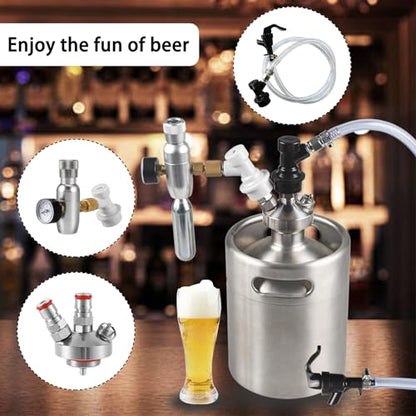 PERA Mini Keg Dispenser kit - Beer Line assembly with Picnic Tap and 0-60psi Beer Keg Charger CO2 Dispenser with Gas and Liquid Ball Lock Disconnect for Homebrewing