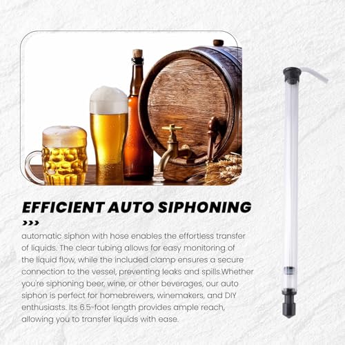 3/8In Auto Siphon Set Kit with Clamp 6.5' Ft Hose Bottling Siphoning Set Kit with Food Grade Free Plastic Tubing for Beer