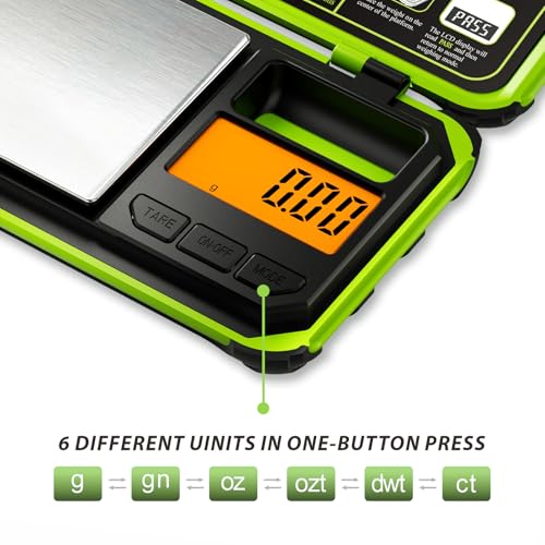 Precision Pocket Scale, 200gx0.01g Jewelry gram Scale, Digital Food Scale with LCD Display, one-Click Conversion 6 Units, Mini Scale for Weed/Kitchen/Powder/herb/Coins(Battery Included) - color: Fluorescent green