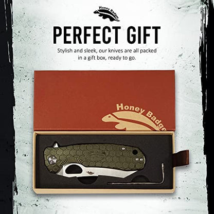 Honey Badger Knife - Flipper Wharncleaver Pocket Knife, EDC Hunting with 3.6" Steel Blade, Nylon+Glass Fiber Handle & Reversible Pocket Clip Medium Green HB1040 - color: Medium Wharncleaver Green