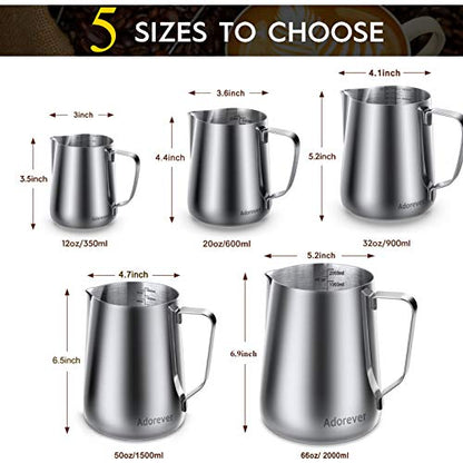 Milk Frothing Pitcher, 8.5oz/12oz/20oz/32oz/50oz/66oz Milk Frother Cup Stainless Steel, Espresso Accessories, Milk Steaming Pitchers Coffee Cappuccino Latte Art Barista Milk Jug Cup with Art Pen,12oz - color: A Silver, size: 12 Ounces
